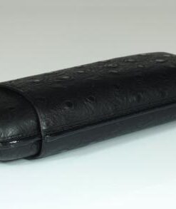 Cigarrenetui 2-er Robusto schwarz mit Straussenprägung