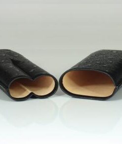 Cigarrenetui 2-er Robusto schwarz mit Straussenprägung