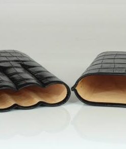 Cigarrenetui 3-er Robusto schwarz mit Krokodilprägung