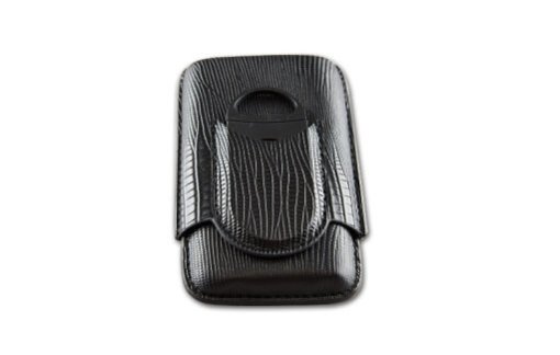 Cigarrenetui Kunstleder schwarz mit Cutter 14.5cm