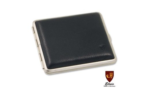 Zigarettenetui Leder 18er King Size schwarz Rahmen chrom mit Gummizug